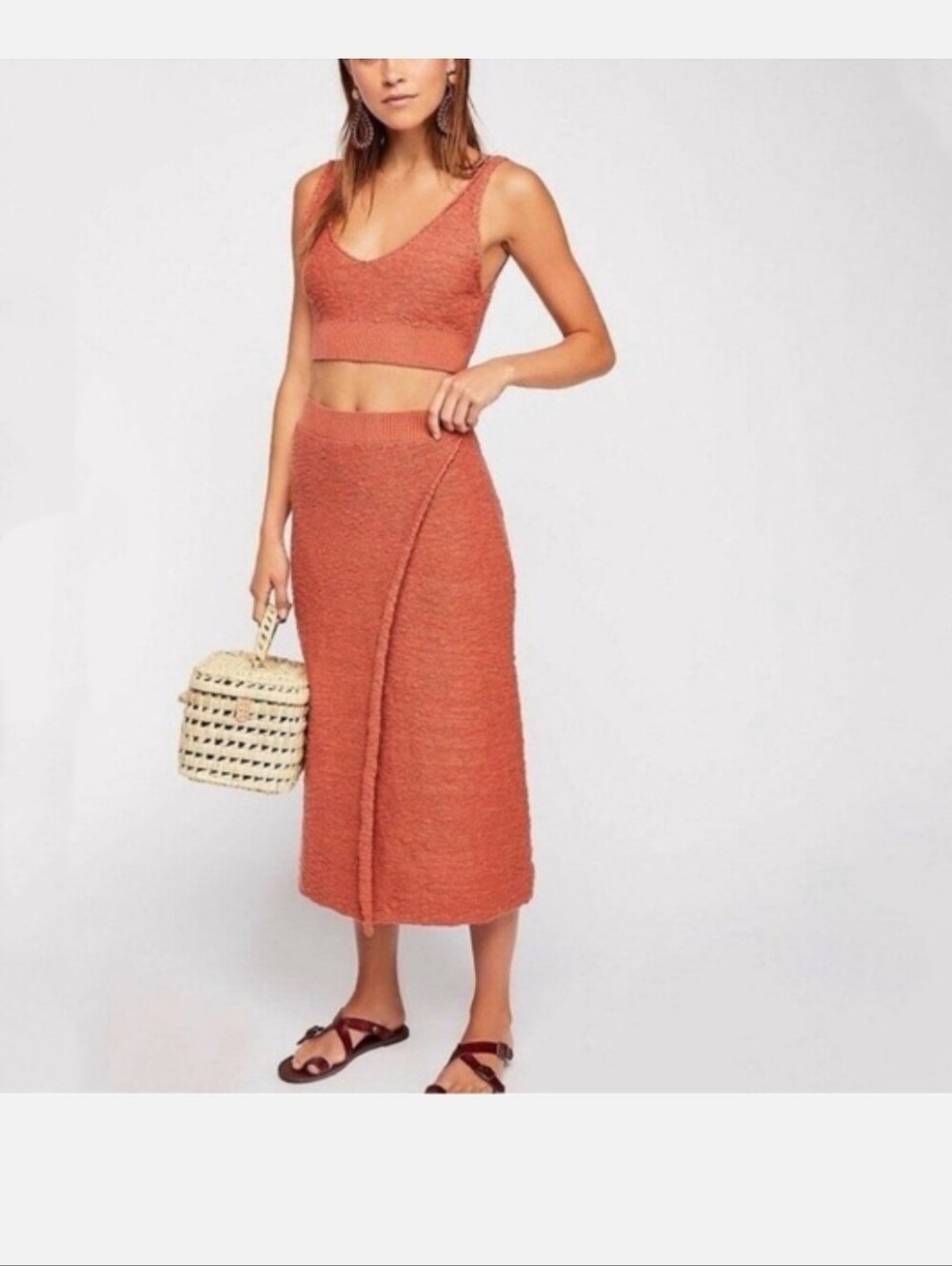 Free People Beach Seaside Dreams Textured Knit Top and Skirt Set